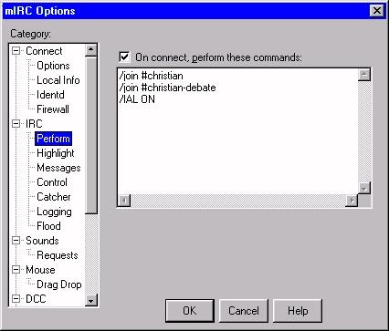 perform dialogue box in 'options' menu